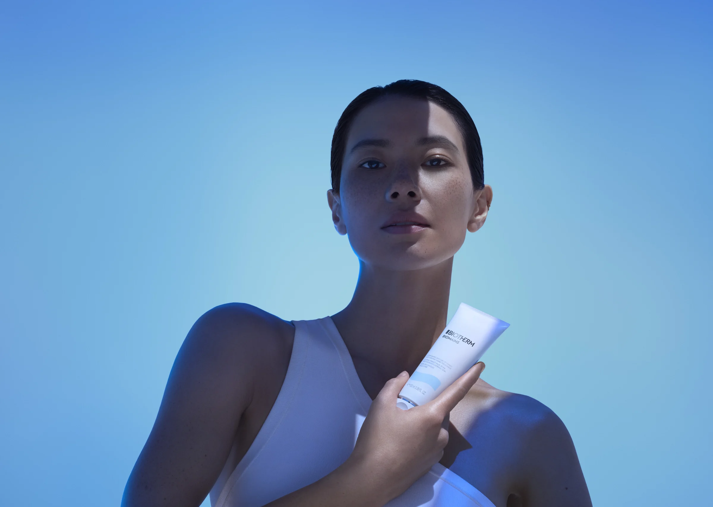 Chloe with Biotherm Biomains product